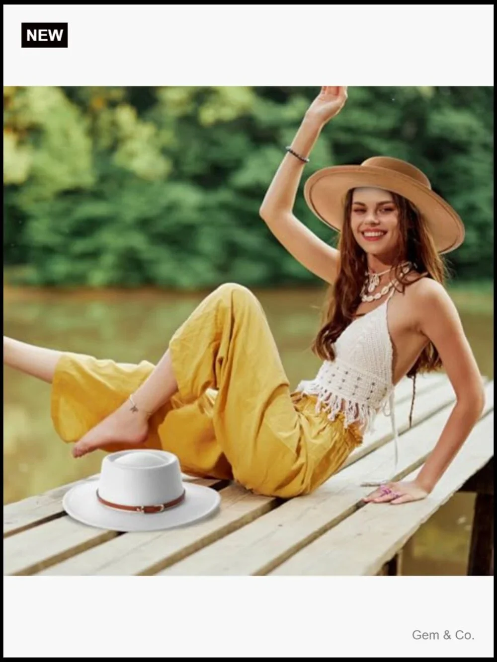 Wide Brim Felt Hat with Belt Buckle Vintage Boho Jazz Hat